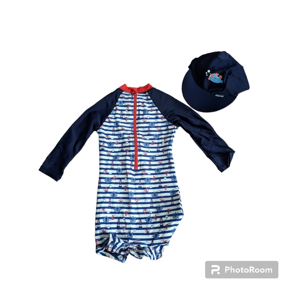 Baby One Piece Swimsuit with Sun Hat. 0-3 Months. Blue, Red, Whit… - Picture 4 of 9